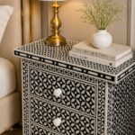 Modern Black or White Color Bone Inlay Bedside Table - Image 4