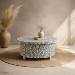 Modern Round Grey Bone Inly Coffee Table - Image 4