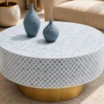 Modern Round Light Blue Bone Inly Coffee Table - Image 4