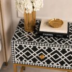 Modern Black or White Color Bone Inlay Bedside Table with Golden Legs - Image 4