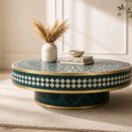 Modern Round Green Bone Inly Coffee Table - Image 5
