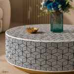 Modern Round Grey on Black Line Bone Inly Coffee Table - Image 4