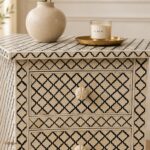 Modern Brown or Grey Color Bone Inlay Bedside Table - Image 4