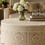 Modern Round Brown Line Bone Inly Coffee Table - Image 4