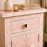 Modern Pink or White Color Bone Inlay Bedside Table - Image 4