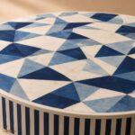 Modern Round Blue Bone Inly Coffee Table - Image 4