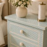 Modern Blue or White Color Bone Inlay Bedside Table - Image 4
