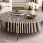 Modern Round Black or White Bone Inly Coffee Table - Image 3