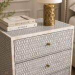 Modern White or Grey Color Bone Inlay Bedside Table - Image 4