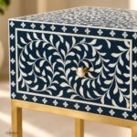 Modern Blue or White Color Bone Inlay Bedside Table - Image 4