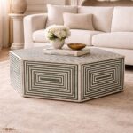 Modern Round Green Bone Inly Coffee Table - Image 4