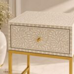 Modern Grey or White Color Bone Inlay Bedside Table - Image 4