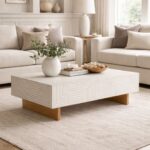 Modern Bone Inly Grey Coffee Table With Brown Legs