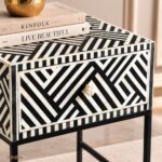 Modern Black an White Color Bone Inlay Bedside Table - Image 4