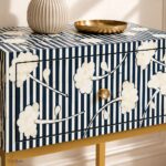 Modern Blue or White Color Floral Bone Inlay Bedside Table - Image 4