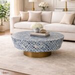 Round Bone Inly Blue Coffee Table - Image 4