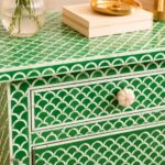 Modern Green Color Bone Inlay Bedside Table - Image 4