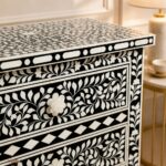 Modern Black or White Floral Bone Inlay Bedside Table - Image 4