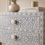 Modern Grey or White Floral Bone Inlay Bedside Table - Image 4
