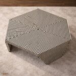 Modern Round Black or White Mix Bone Inly Coffee Table - Image 4