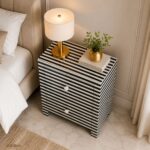 Modern Black or White Bone Inlay Bedside Table - Image 2