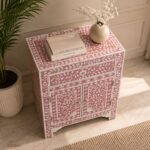 Modern Pink or White Floral Bone Inlay Bedside Table - Image 3
