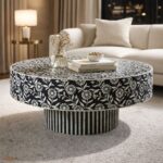 Modern Round Black or White Mix Bone Inly Coffee Table - Image 4
