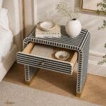 Black or White Bone Inlay Bedside Table - Image 4