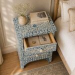 Blue and White Bone Inlay Bedside Table - Image 4