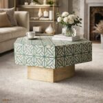 Modern Round Green Bone Inly Coffee Table - Image 4