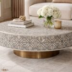 Modern Round Brown Bone Inly Coffee Table - Image 5