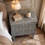 Modern Grey Bone Inlay Bedside Table - Image 4