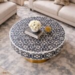 Modern Round Black or White Mix Floral Bone Inly Coffee Table - Image 4