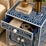 Blue or White Floral Bone Inlay Bedside Table - Image 4