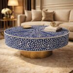 Modern Round Blue or White Mix Floral Bone Inly Coffee Table - Image 4