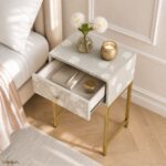 Grey Floral Bone Inlay Bedside Table - Image 4