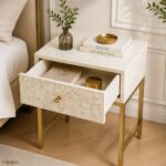 White Modern Bone Inlay Bedside Table - Image 4