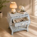 Blue Modern Bone Inlay Bedside Table - Image 4