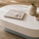 Modern White with Blue Legs Bone Inly Coffee Table - Image 4