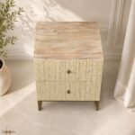 Yellow Modern Bone Inlay Bedside Table - Image 3