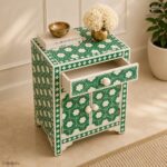 Green or White Modern Floral Bone Inlay Bedside Table - Image 4