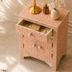 Orange Modern Bone Inlay Bedside Table - Image 4