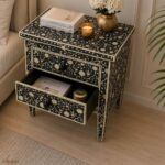 Modern Floral Bone Inlay Bedside Table - Image 4