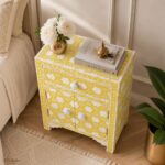 Modern Floral Yellow Bone Inlay Bedside Table - Image 4