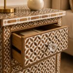 Modern Brown Bone Inlay Bedside Table - Image 5