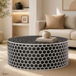 Modern Round Black Bone Inly Coffee Table - Image 4