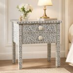 Modern Grey or White Bone Inlay Bedside Table - Image 2