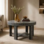 Modern Round Black Bone Inly Coffee Table - Image 5