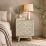 Modern Cream Color Bone Inlay Bedside Table - Image 5