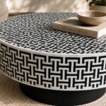 Modern Round Black or White Bone Inly Coffee Table - Image 5